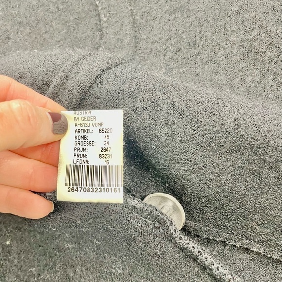 VINTAGE Geiger of Austria Smiley Black Boiled Wool Winter Coat Cardigan Jacket S - Picture 6 of 13